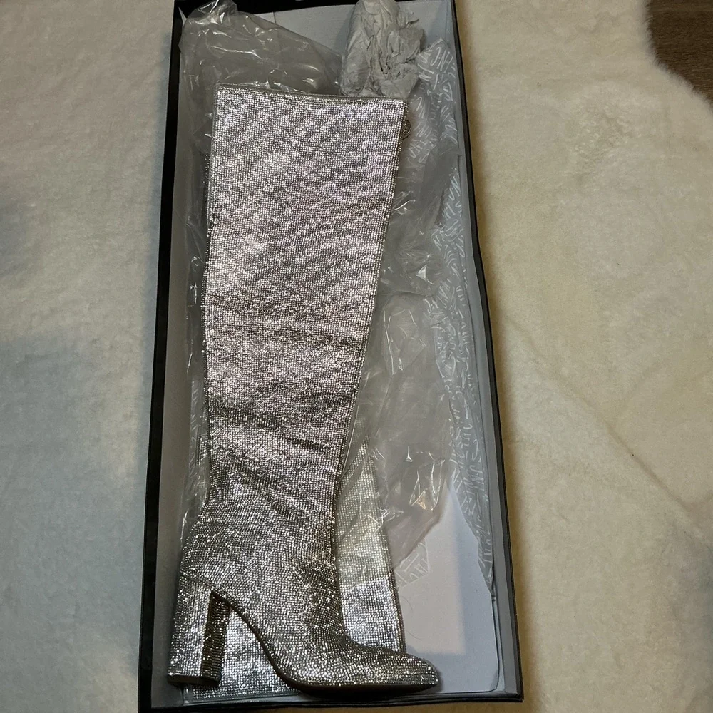 INC International Concepts Silver Glitter Knee-High Women's Boots